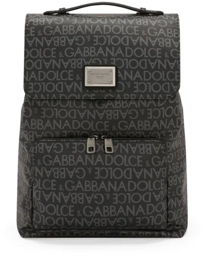 Dolce & Gabbana Coated Jacquard Backpack In Black