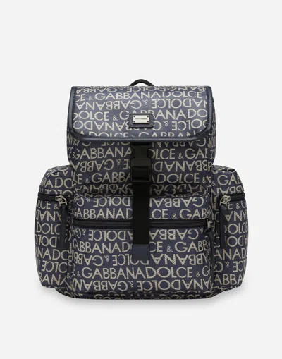 Dolce & Gabbana Coated Jacquard Backpack In Blue