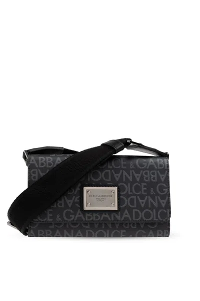 Dolce & Gabbana Coated Jacquard Crossbody Bag In Black
