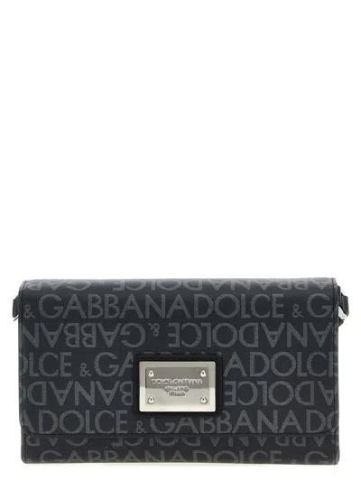 Dolce & Gabbana Coated Jacquard Crossbody Bag In Black