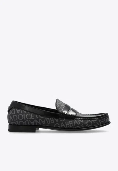 Dolce & Gabbana Coated Jacquard Loafers In Black