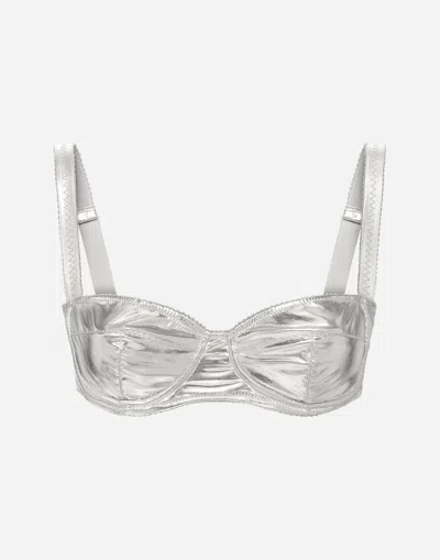Dolce & Gabbana Coated Stretch Jersey Balconette Bra In Silver