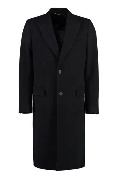 Dolce & Gabbana Black Single-breasted Coat In Wool Man  In Multicolor