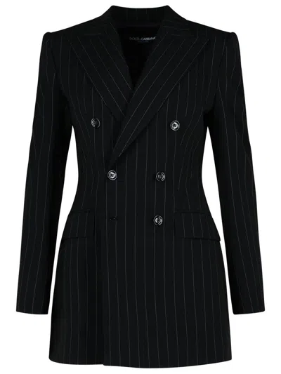 Dolce & Gabbana Double-breasted Pinstriped Blazer In Black