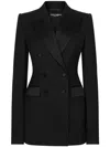 Dolce & Gabbana Double-breasted Wool Blend Blazer With Satin Detailing In Black