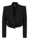 Dolce & Gabbana 'spencer' Black Single-breasted Cropped Jacket With Peak Revers In Velvet Woman In Black