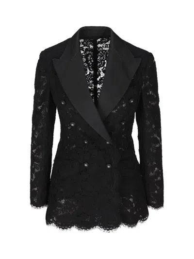 Dolce & Gabbana Turlington Double-breasted Lace Blazer In Black