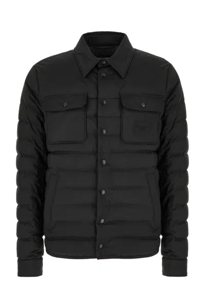 Dolce & Gabbana Padded And Quilted Nylon Jacket With Frontal Logo In Schwarz