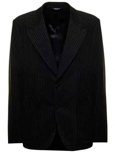 Dolce & Gabbana Charchoal Pinstriped Blazer In Grey
