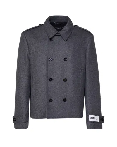 Dolce & Gabbana Double-breasted Caban In Wool And Cashmere In Grey