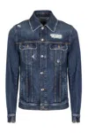 Dolce & Gabbana Blue Jacket With Classic Collar And Rips In Denim Stretch Man In Navy