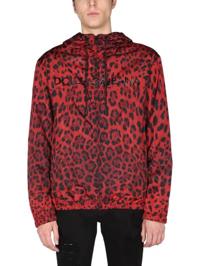 Dolce & Gabbana Men Jacket With Animal Print In Red