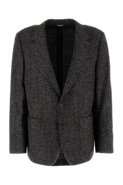 Dolce & Gabbana Embroidered Wool Blend Blazer With Slit In Fantasia