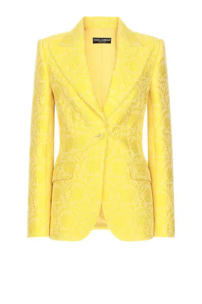 Dolce & Gabbana Patterned-jacquard Single-breasted Blazer In Yellow