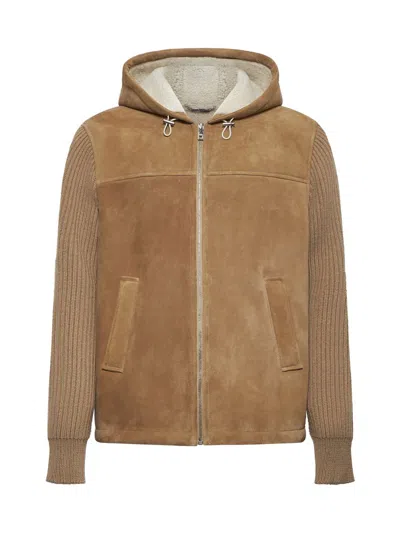 Dolce & Gabbana Beige Leather Jacket In Brown