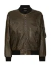 Dolce & Gabbana Shearling Leather Bomber Jacket In Verde Mare 2