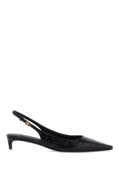 Dolce & Gabbana Cocco Print Leather Slingback Dã©col In Black