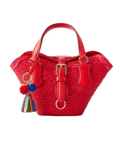 Dolce & Gabbana Coffa Capri Mini Embellished Leather-trimmed Raffia Tote In Red