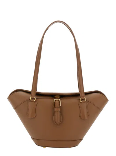 DOLCE & GABBANA BROWN SHOULDER BAG WITH TWO TOP HANDLES AND BUCKLE CLOSURE ON THE FRONT IN LEATHER WOMAN
