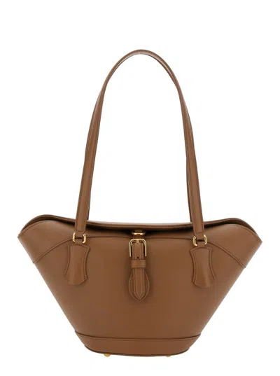 DOLCE & GABBANA BROWN SHOULDER BAG WITH TWO TOP HANDLES AND BUCKLE CLOSURE ON THE FRONT IN LEATHER WOMAN