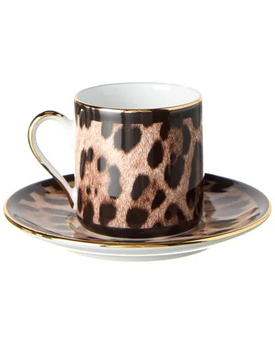 Dolce & Gabbana Coffee Cup & Saucer Set In Animal Print