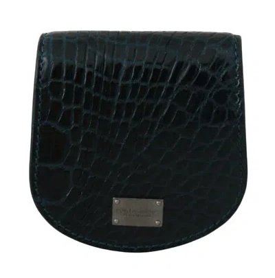 Pre-owned Dolce & Gabbana Coin Condom Case Holder Pocket Wallet Blue Exotic Skins Rrp $700