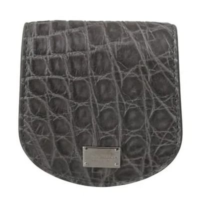 Pre-owned Dolce & Gabbana Coin Condom Case Holder Pocket Wallet Gray Exotic Skin Rrp $700