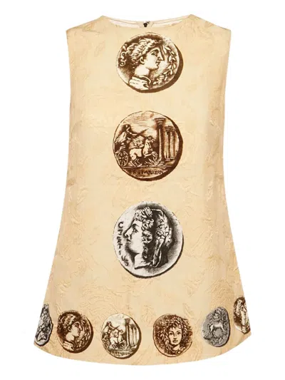 Pre-owned Dolce & Gabbana Coin-pattern Jacquard Top In Neutral