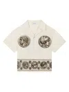 Dolce & Gabbana Short-sleeved Poplin Shirt With Coin Print In Neutrals