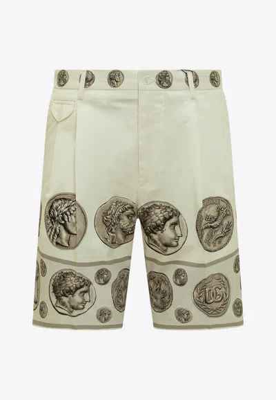 Dolce & Gabbana Coins Print Bermuda Shorts In Off-white