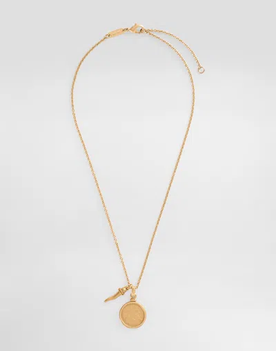 Dolce & Gabbana Necklace With Medal And Horn In Gold