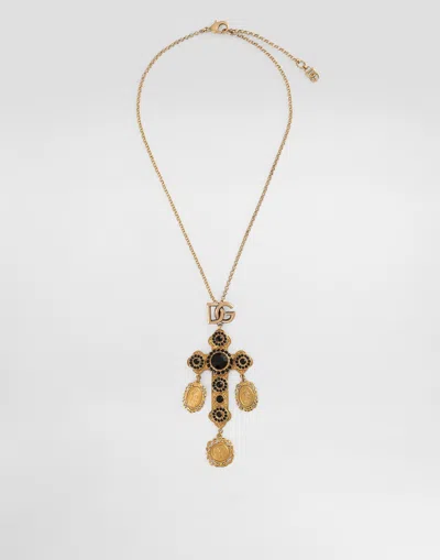 Dolce & Gabbana Collana Corta A Catena Sottile Con Croce Pendente In Oro