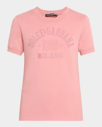 Dolce & Gabbana College Logo Jersey Slim-fit Top In Pastelpink