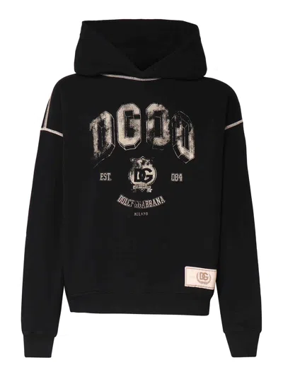Dolce & Gabbana Oversized Hoodie With Hood And Logo Print In Black