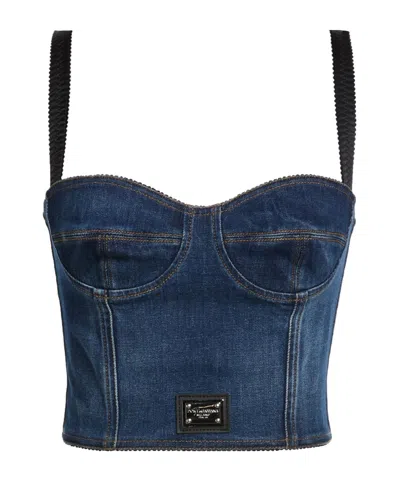 Dolce & Gabbana Color-block Denim Cropped Top In Blue
