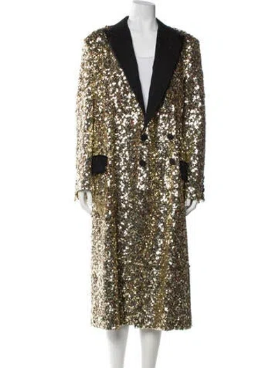 Pre-owned Dolce & Gabbana Colorblock Pattern Faux Fur Coat W/ Tags In Gold