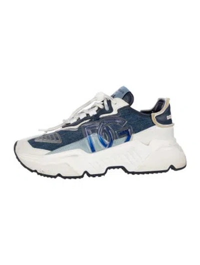 Pre-owned Dolce & Gabbana Colorblock Pattern Leather Trim Embellishment Sneakers In Neutral