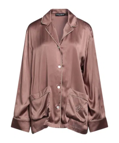 Dolce & Gabbana Colorblock Satin Shirt In Light Brown