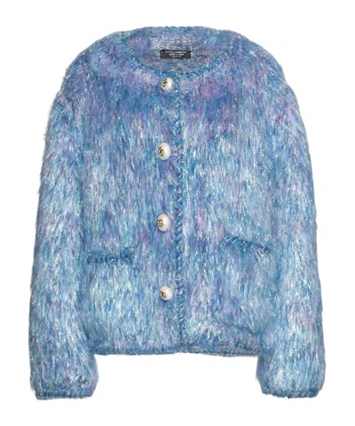 Dolce & Gabbana Colored Velvet Long Sleeve Cardigan In Blue