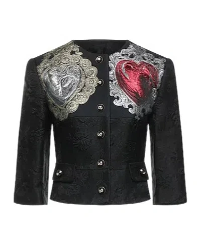 Dolce & Gabbana Colorful Crew Neck Coat In Black