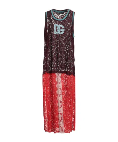 Dolce & Gabbana Colorful Printed Lace Knit Dress In Multi
