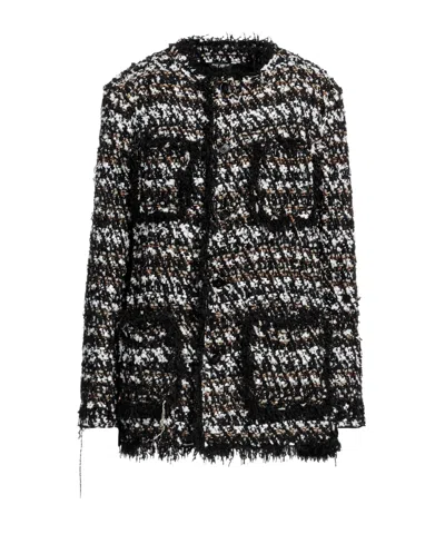 Dolce & Gabbana Colorful Single-breasted Wool Coat In Black