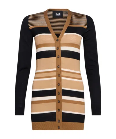 Dolce & Gabbana Colorful Wool Knit Cardigan In Camel