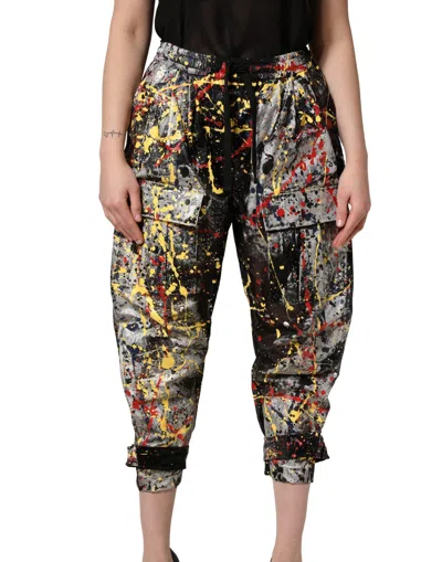 Dolce & Gabbana Black Colorsplash Effect Cargo Cropped Pants In Gray