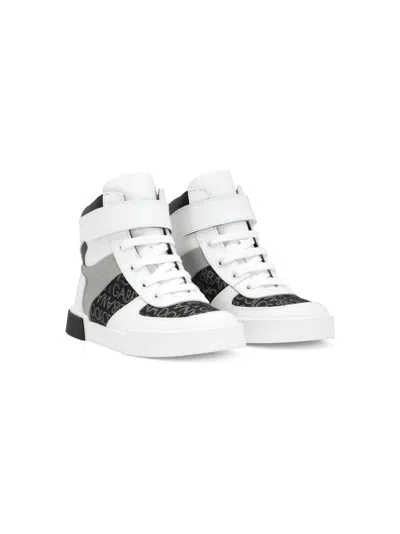 Dolce & Gabbana Kids' Colour-block High-top Sneakers In White