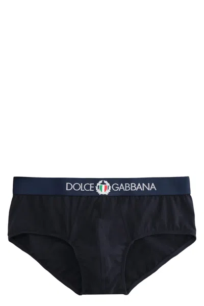 Dolce & Gabbana Comfort Fit Logoed Elastic Band Cotton Briefs In Blue