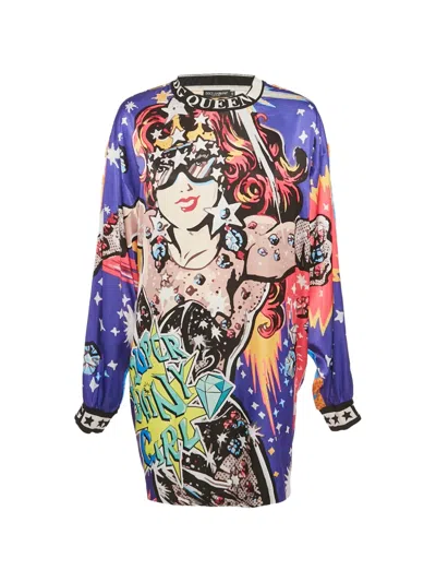 Pre-owned Dolce & Gabbana Comic-book-print Long-sleeve Tunic In Purple