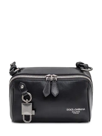 Dolce & Gabbana Lock Leather Shoulder Bag In Black