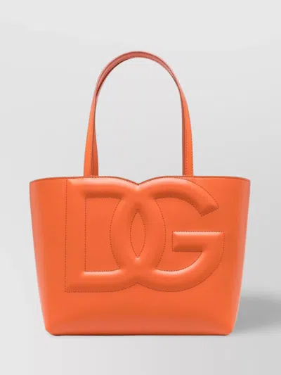 Dolce & Gabbana Compact Leather Tote Bag In Orange