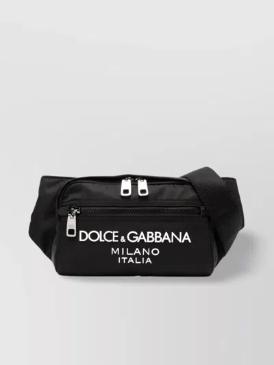 Dolce & Gabbana Compact Nylon Waist Pouch Featuring Branded Rubber Logo In Black